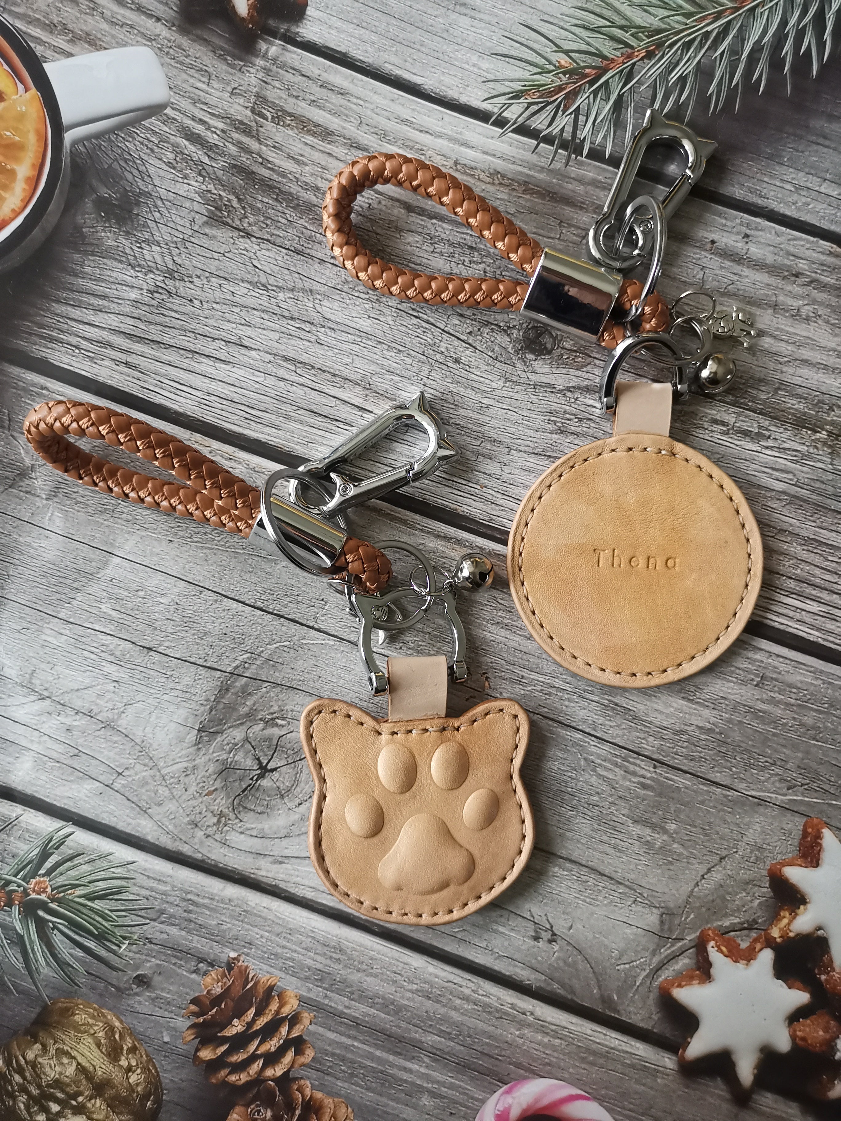 Dog Tag Charm Leather Keychain